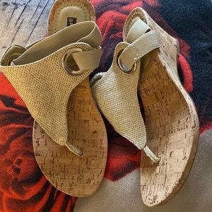 Small wedged heel, silver with a shine, size 6.5